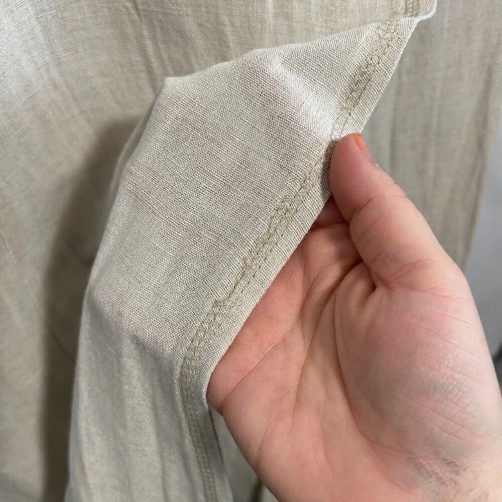 VTG Karen Alexander Pinafore Overall Maxi Dress 10 Linen Flax Blend Tan Mori Kei - Picture 10 of 11